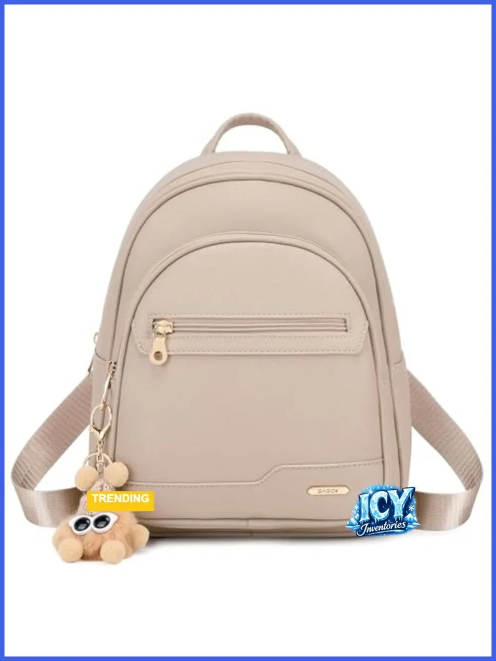 Mini Faux Leather Backpack Purse for Women with Cartoon Charm, Lightweight